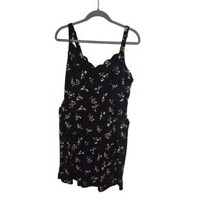 41 Hawthorn‎ Black Floral Sleeveless Mini Dress Pockets Scalloped Neckline 1X